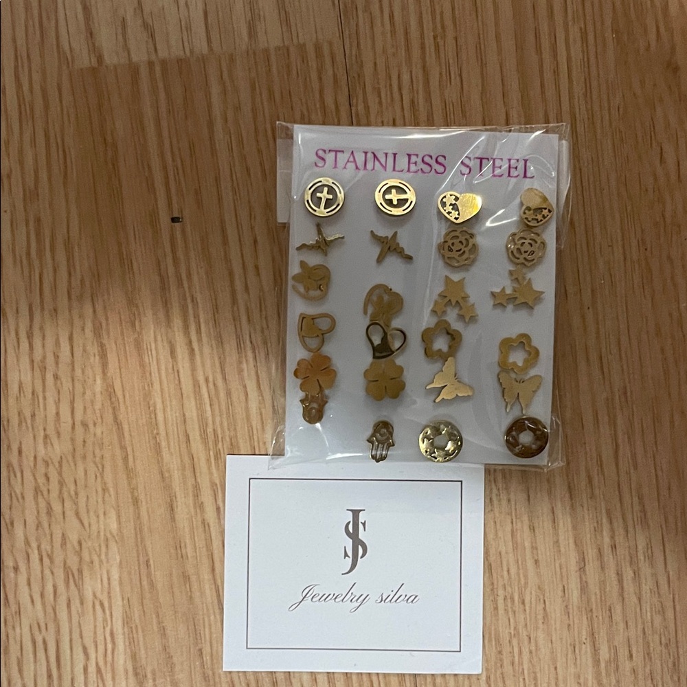 Gold Stainless Steel Earrings Set